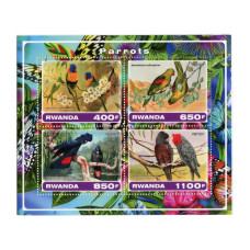 Лист марок Руанды 2017 г., Попугаи (4 шт.)