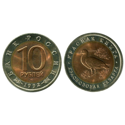 Биметаллическая монета 10 рублей 1992 г., Краснозобая казарка