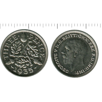 Серебряная монета 3 пенса Великобритании 1935 г.