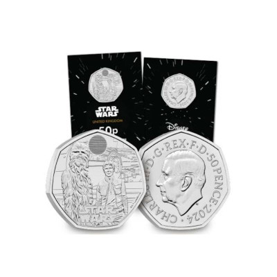 Монета 50 пенсов Великобритании 2024 г. Звездные войны. Чубакка и Хан Соло (в блистере)