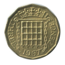 3 пенса Великобритании 1967 г.