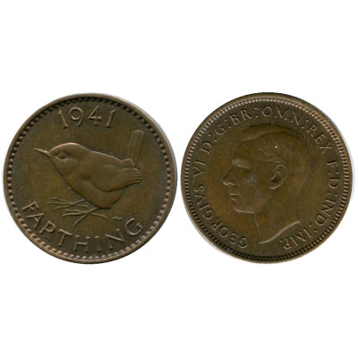 Монета 1 фартинг Великобритании 1941 г.