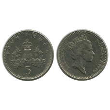 5 пенсов Великобритании 1990 г.