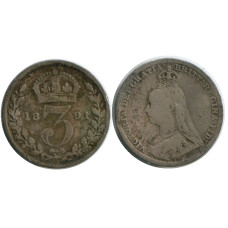3 пенса Великобритании 1891 г.