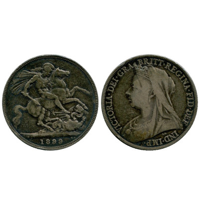 Серебряная монета 1 крона Англии 1899 г., Королева Виктория