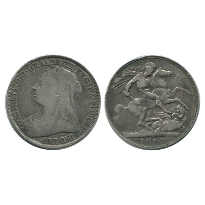 Серебряная монета 1 крона Англии 1897 г., Королева Виктория
