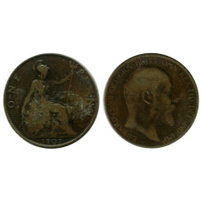 1 пенни Великобритании 1907 г.