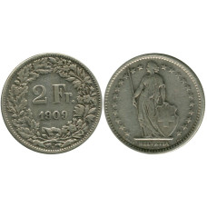 2 франка Швейцарии 1909 г. (серебро)