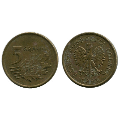 Монета 5 грошей Польши 1991 г.