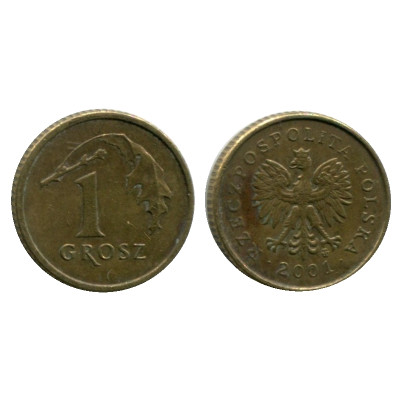 Монета 1 грош Польши 2001 г.