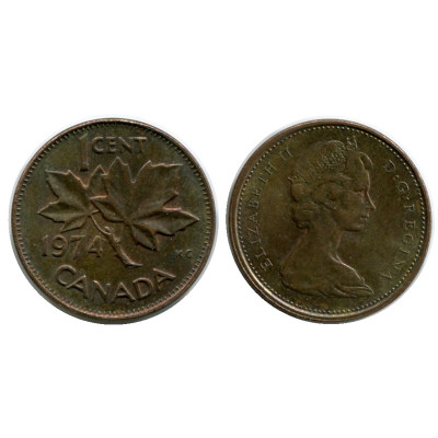 Монета 1 цент Канады 1974 г.