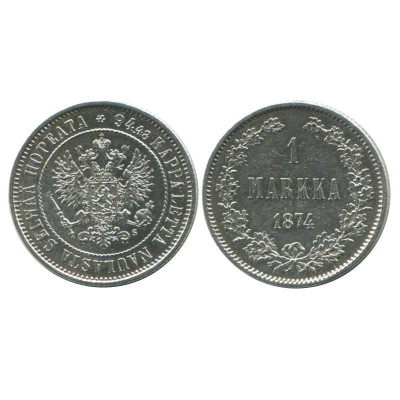 Серебряная монета 1 марка Российской империи (Финляндии) 1874 г. (S)