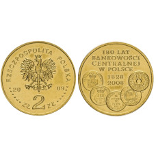 2 злотых Польши 2009 г., 180 лет центральному банку Польши