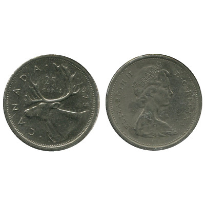 Монета 25 центов Канады 1975 г., Олень