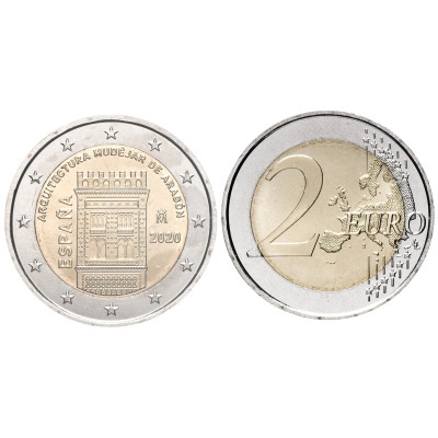Биметаллическая монета 2 евро Испании 2020 г. Архитектура мудехар в Арагоне