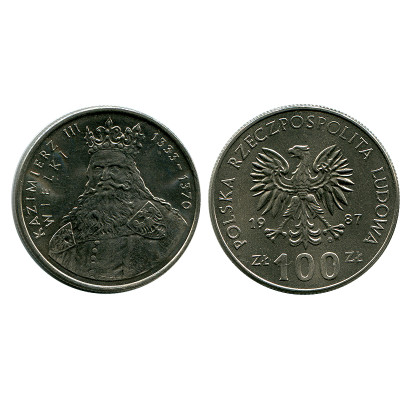 Монета 100 злотых Польши 1987 г., Король Казимир III Великий