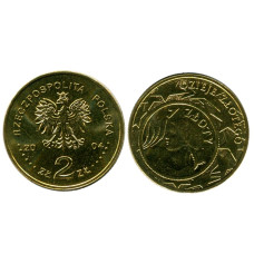 2 злотых Польши 2004 г., голова девушки на 1 злотом 1924 года