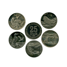 Набор 25 рублей 2013 г. остров Шпицберген Морж, Сова, Кайра, Кит, Песец (копии)