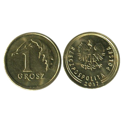 Монета 1 грош Польши 2017 г.