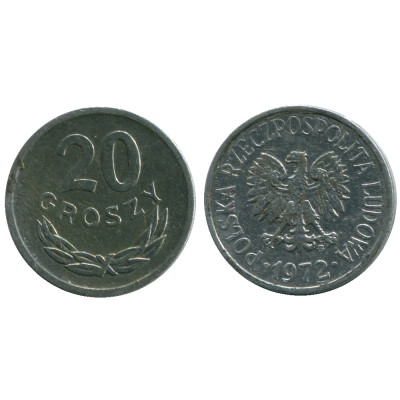Монета 20 грошей Польши 1972 г.