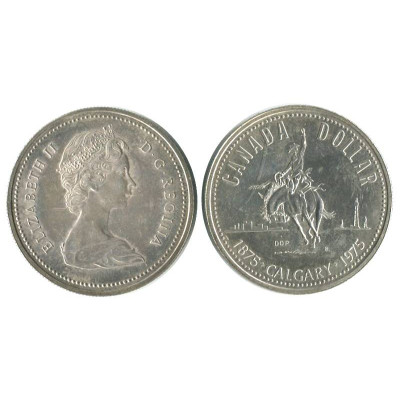 Серебряная монета 1 доллар Канады 1975 г., 100 лет Калгари, Родео