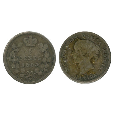 Серебряная монета 5 центов Канады 1883 г. экз. 2