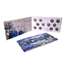 Набор 12 монет 1 рубль Год Лошади в буклете Набор 12 монет 1 рубль Год Лошади в буклете