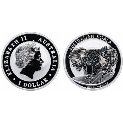 Серебряная монета 1 доллар Австралии 2014 г. Коала