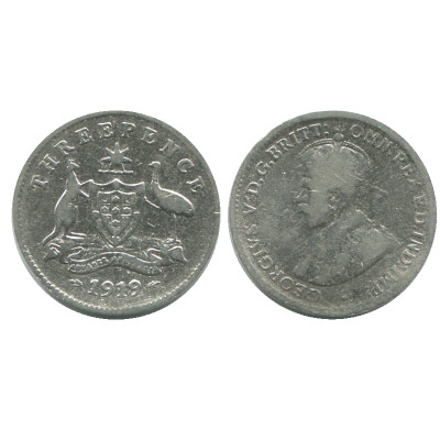 Серебряная монета 3 пенса Австралии 1919 г.