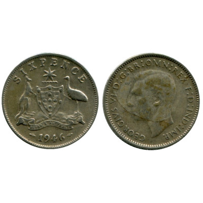 Серебряная монета 6 пенсов Австралии 1946 г.