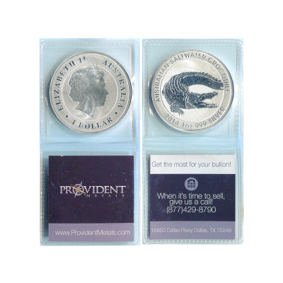 Серебряная монета 1 доллар Австралии 2014 г., Гребнистый крокодил