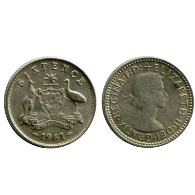 Серебряная монета 6 пенсов Австралии 1961 г.
