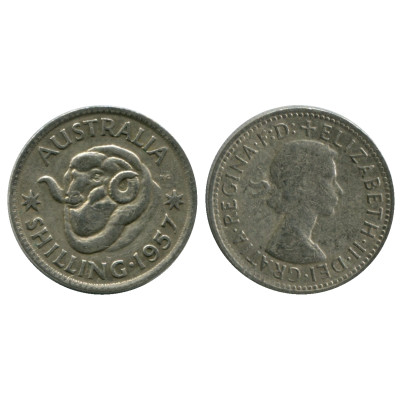 Серебряная монета 1 шиллинг Австралии 1957 г.