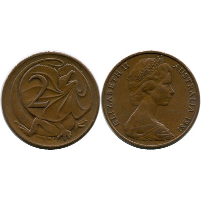 Монета 2 цента Австралии 1981 г., Плащеносная ящерица