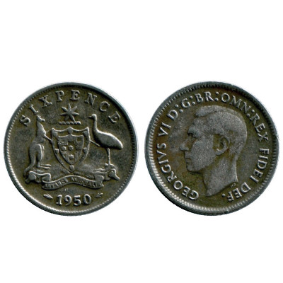 Серебряная монета 6 пенсов Австралии 1950 г.