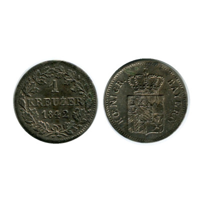 Серебряная монета 1 крейцер Баварии 1842 г.