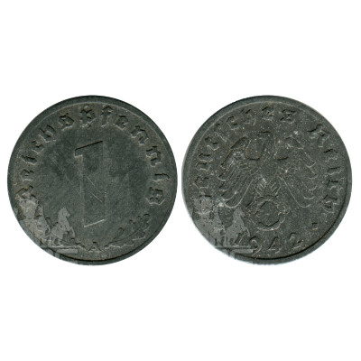 Монета 1 рейхспфенниг Германии 1942 г. (А)