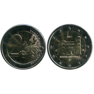 Биметаллическая монета 2 евро Германии 2017 г., Порта Нигра, Рейнланд-Пфальц (G)