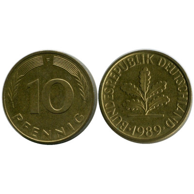 Монета 10 пфеннигов Германии 1989 г. F