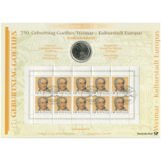 10 марок Германии 1999 г. (250 лет со дня рождения Иоганна Вольфганга фон Гёте)