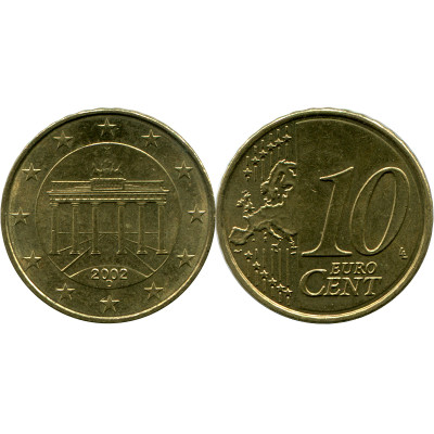 Монета 10 евроцентов Германии 2002 г. (D)