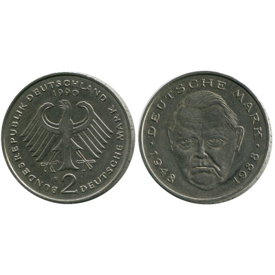 Монета 2 марки Германии 1990 г., (F) Людвиг Эрхард