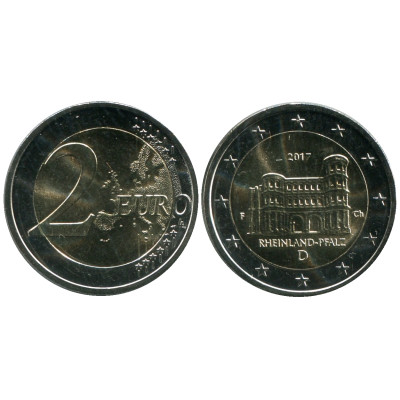 Биметаллическая монета 2 евро Германии 2017 г., Порта Нигра, Рейнланд-Пфальц (F)