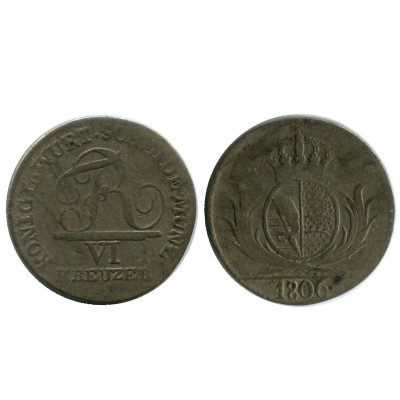 Серебряная монета 6 крейцеров Вюртенберга 1806 г. (РМ)