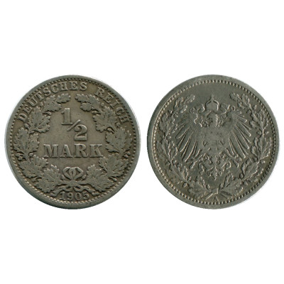 Серебряная монета 1/2 марки Германии 1905 г. (А)