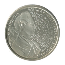 10 марок Германии 1999 г. 250 лет со дня рождения Гете (F)	