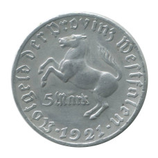 Германия-Вестфалия (нотгельды) 5 марок 1921 г. 