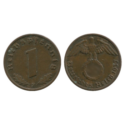 Монета 1 рейхспфенниг Германии 1937 г. (F)