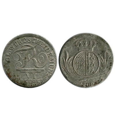 Серебряная монета 6 крейцеров Вюртенберга 1809 г. (РМ)