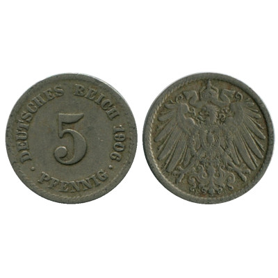 Монета 5 пфеннигов Германии 1906 г. (F)